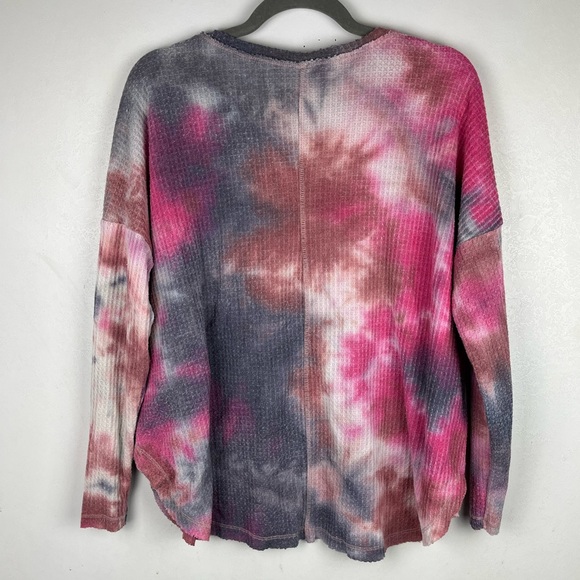 Wild Fable Tie Dye Waffle Knit Thermal Top Long Sleeve Oversized V-neck Large - Picture 6 of 10